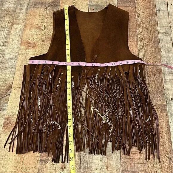 Ultra Rare Vintage Duette Leather Fringe with Chains Vest Made in Spain - Picture 3 of 16